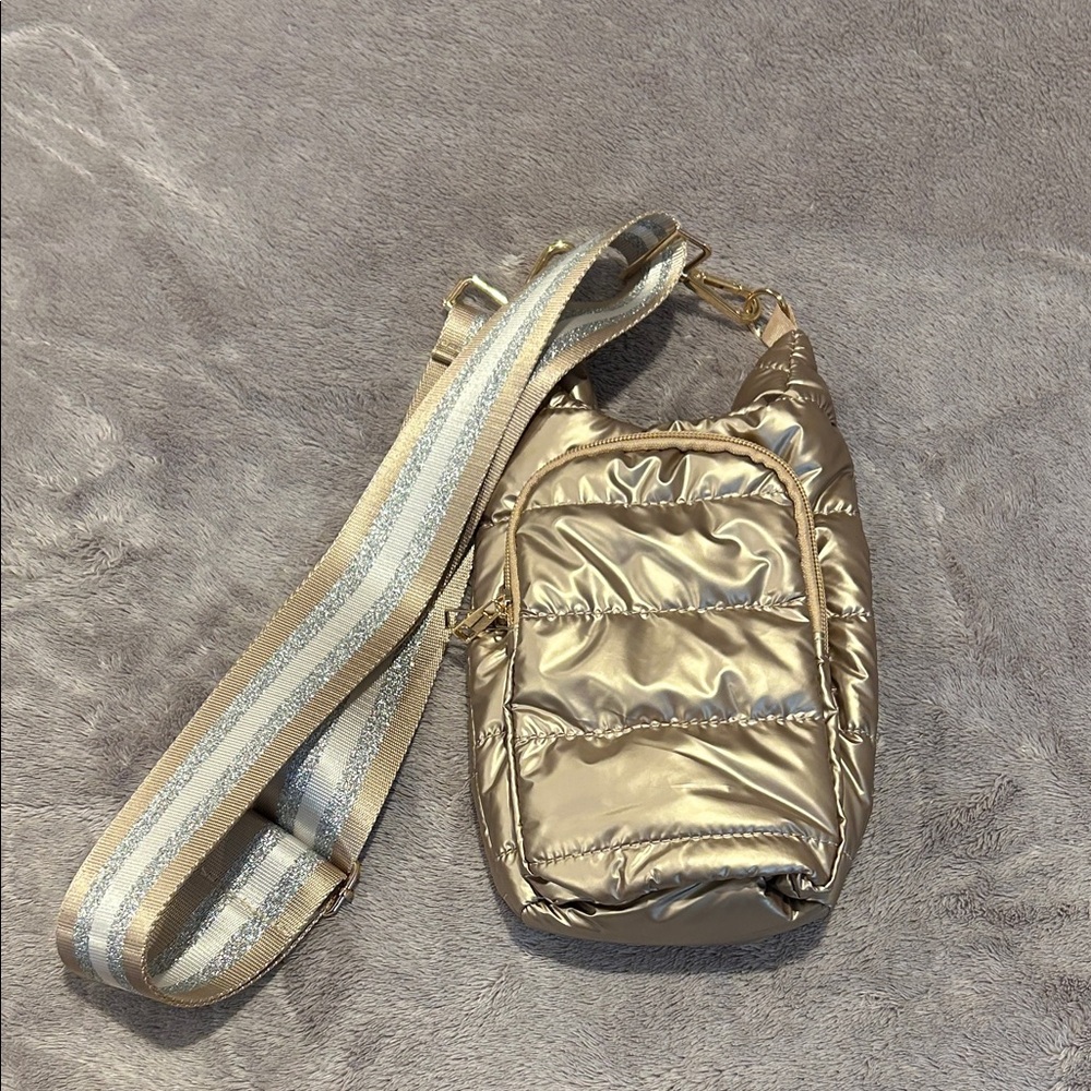 Metallic Gold Quilted Crossbody Sling Bag - Stylish Women's Shoulder Bag